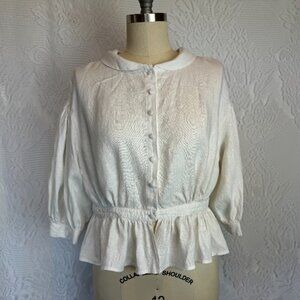 Little Women Atelier Meg Blouse White Linen with 3/4 Sleeves Cottagecore Top